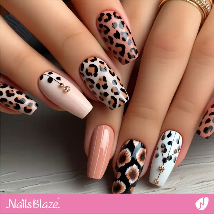 Leopard Print Nails with Decoration | Animal Print Nails - NB2514